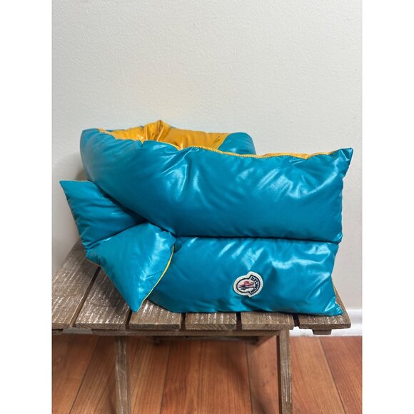 Moncler Two-Tone Padded Down Logo Scarf Green and Yellow